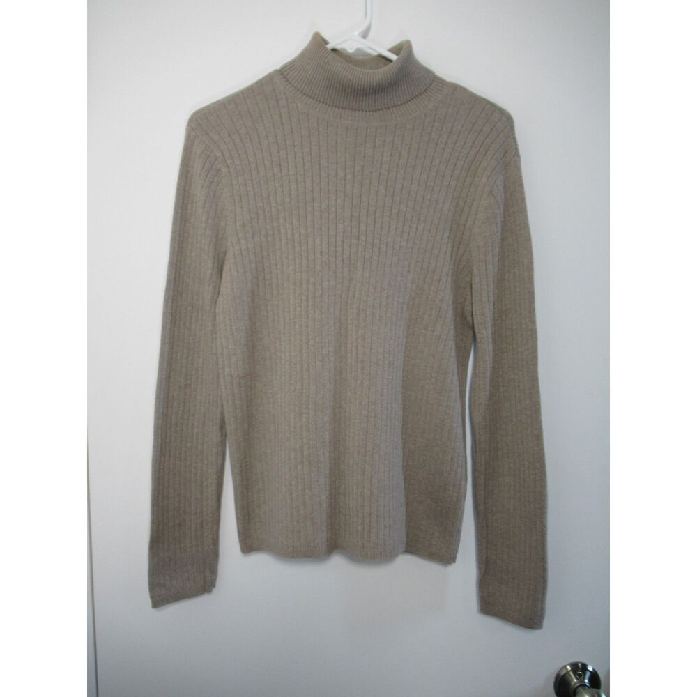 Talbots Tan Long Sleeve Ribbed Knit Turtleneck Size Large
